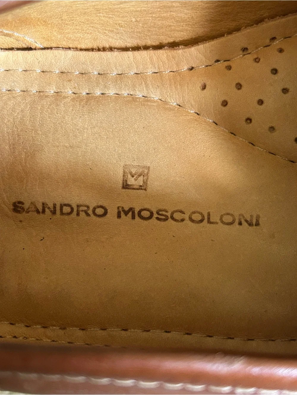 Sandro Moscoloni Cognac Tan Leather Penny Loafers Mens Size 9D Quiet Luxury Prep